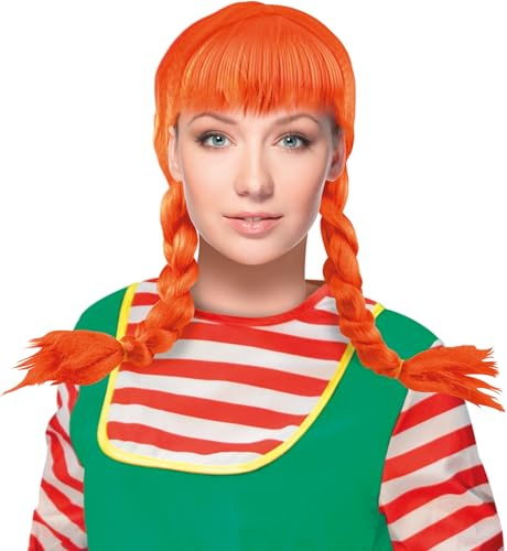 Trendandstylez Orange Perücke mit 2 Geflochtenen Zöpfen, Kostüm Accessoire für Karneval und Fasching, Synthetische Haare