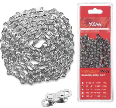 Chaine De Velo 9 Vitesses, Chaîne de Cyclisme, Chaine Velo, Chaîne 9 Vitesses, 116 Maillons, Pour Vélos De Montagne et De Route (1/2 x 11/128 Inch)