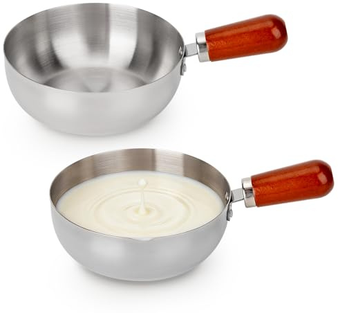 fecoqi 304 Stainless Steel Mini Soup Saucepans with Wooden Handle, Breakfast Pot Milk Pan Small Saucepan, For Making Sauces Reheating Soup Heating Milk(550ml/18oz/0.58qt)