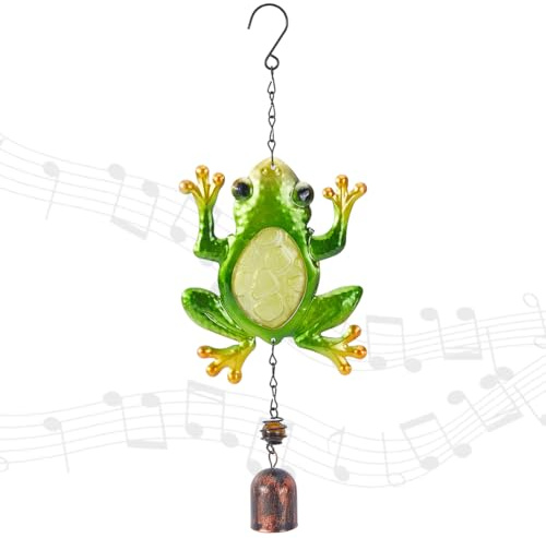 WADORN Scacciaspiriti a forma di rana in metallo, divertenti campane a vento a forma di rana fortunata, da appendere, con animali, decorazioni da giardino, per interni ed esterni, patio, casa