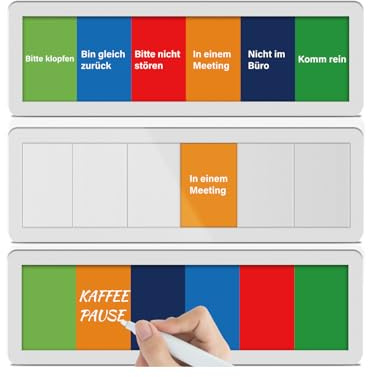 Türschild Büro, Schiebeschild Bitte nicht stören, Bitte klopfen, Komm rein, In einem Meeting, Bin gleich zurück, Nicht im Büro – 6 Optionen, Acryl-Büroschild, selbstklebend, inkl. Blankosticker