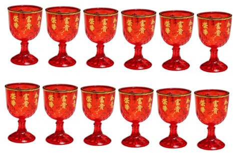 HOOTNEE Set 12 Bicchieri Plastica Rossi per Matrimonio 40ml, Coppe Vino Tradizionali per Feste, Tazze da Te per Ricevimenti, Design Semplice e Leggero per Uso Domestico e Cerimonie
