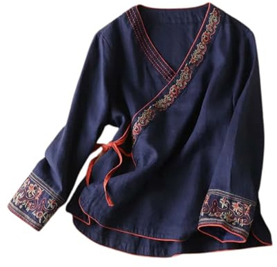 Générique Chemise traditionnelle chinoise vintage à manches longues pour femme Hanfu Tang Costume brodé Vêtements zen