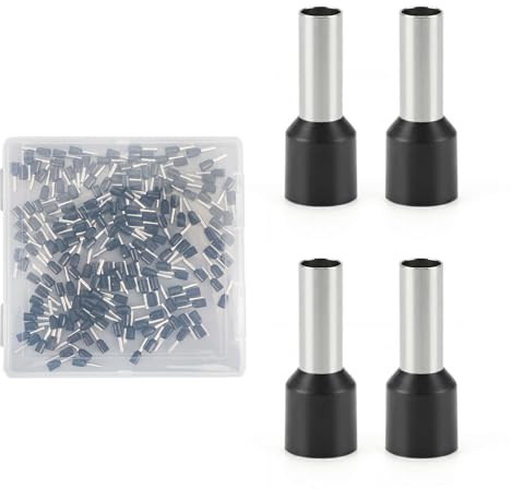 Lsnisni Pack of 200 Wire End Ferrules 1.5 mm² x 8 mm, Insulated Wire End Ferrules Assortment, Highly Conductive Copper-Plated Core, Cable Lugs Wire Sleeves for Wire Connection (Black)