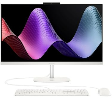 HP OmniStudio 27-cv0009nf Tout-en-Un 27 FHD IPS, Ordinateur de Bureau (AMD Ryzen™ 5 Pro 40, RAM 8 Go, SSD 512 Go, AMD Radeon 610M Graphics, Windows 11), PC All-in-One Blanc, Clavier AZERTY