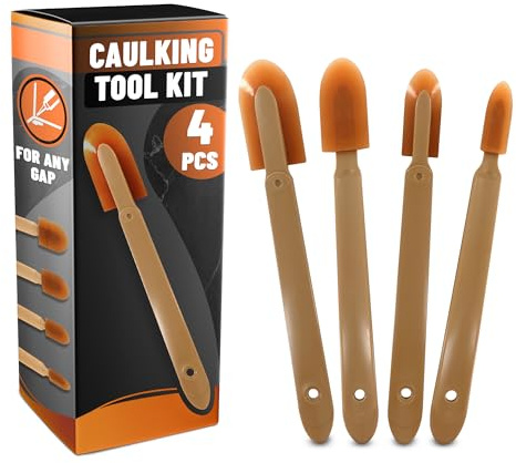 Caulking Tool Kit - Clean, Even Caulk Lines Like a Pro, Every Time - 4-Piece Flexible Urethane Rubber + ABS Tool Set with Assorted Sizes for Grout, Sealant, Bathroom, Kitchen, Tile & Window Sealing