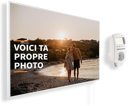 Könighaus Foto Infrarotheizung 300 W - Thermostat - 3-8 m² | Weißer Rahmen, eigener Motivdruck, TÜV, 5 Jahre Garantie, Made in Germany