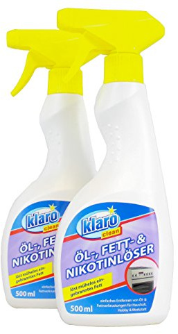 Klaro Clean 2er Set Öl-Fett und Nikotinlöser als Fettlöser Ölentferner Backofenreiniger Grillreiniger Universalreiniger 2 x 500ml