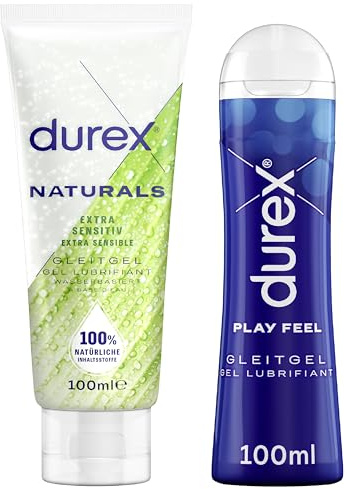 Durex Play Gleitgel Vielseitige Mixpackung für Frauen & Männer - (Naturals, Play Feel) Set mit Gleitmittel auf Wasserbasis für Sex & kondomegeeignet 200 ml