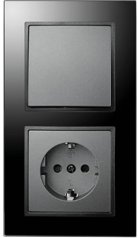 McPower Schalter und Steckdosen Set Flair Tür 2-fach-Style Profi | Glasrahmen | Steckanschluss | Unterputz Schutzkontakt-Steckdose 16A | Wechselschalter 10A | einfache Installation