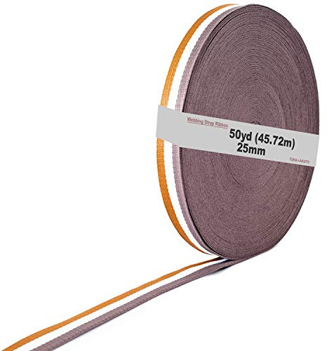 TUKA-i-AKUT 46 Meter x 25mm Polyester - 1,3mm Stark - Mehrfarbiges Gurtband aus Polyester - 46 Meter (50YD) Länge und 25 mm Breite, Braun/Weiß/Grau, TKB5074 brownwhitegrey