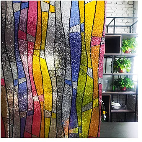 LAVOUP Fensterfolie, Privatsphäre, Nicht klebend, Buntglasfolie, 3D-dekorativ, bunt, Fensteraufkleber, Vinyl, für Badezimmer, Konferenzraum und Schlafzimmer, 17.5 * 78.7 Inch