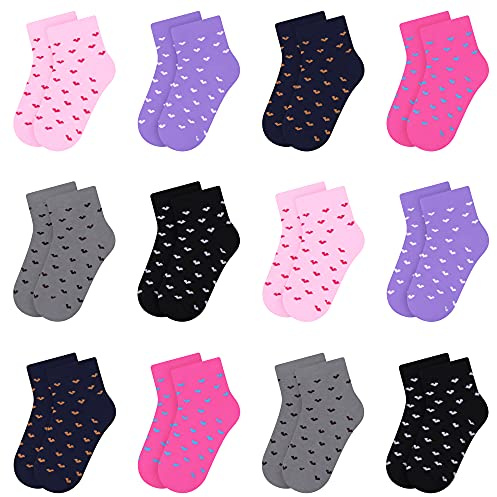 L&K-II 12 paia di calzini per bambina con simpatici motivi a cuore Scarpine per bambini calzini da sneaker multicolore 2806A 23-26