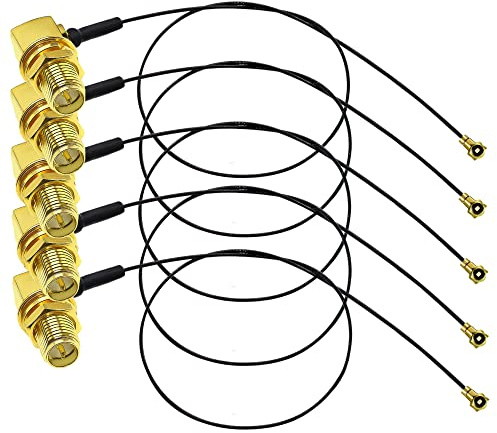 TUOLNK IPX zu RP-SMA Verlängerungskabel 0,81 mm U.fl MHF4 zu RP SMA Buchse Rechtwinkliges Wifi-Antennenkabel für drahtloses Netzwerk Mini-PCI-Koaxialkabel 12 Zoll (30 cm) 5 Stück