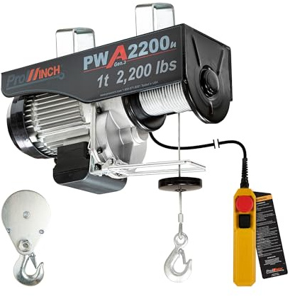 Prowinch Electric Hoist, 110V/120V, 2200lbs Lifting Capacity, 38ft Lifting Height, Wired Remote Control, Upper & Lower Limit Switches for Home Improvement, Warehouse Clearance, Garage Hoist System