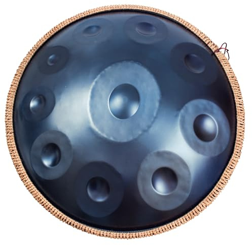 Hand Pan Harmonic, Tamburo in Acciaio in D Minor 10 Note 22 Inches 440 HZ, Hand Drum Percussione con Soft Hand Pan Bag, 2 Bacchette e il Sopporto, Blu