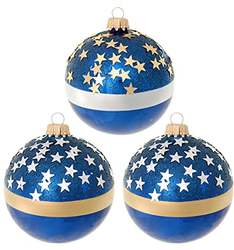 Krebs Glas Lauscha Weihnachtsdekoration/Christbaumschmuck aus Glas - Weihnachtskugeln - Motiv: Sternennacht - 3 Stück - Größe: ca. 8 cm