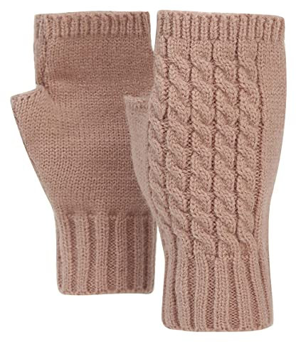 Ever Bloom Warme Halbe Fingerhandschuhe Damen, Zopfmuster, Fingerlose Strick Handschuhe Winter Fäustlinge, Einfarbig, Handschuhe Farbe:Rosa