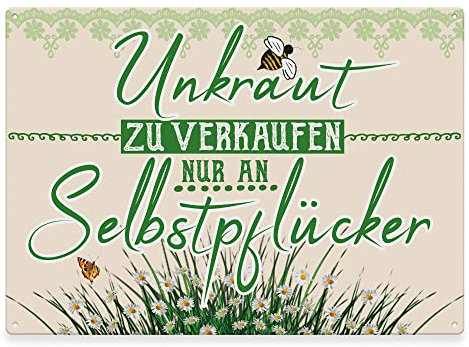 PR Print Royal Metallschild für den Garten - Unkraut Selbstpflücker - Geschenk für Gärtner, Outdoor geeignet, Gartenschild aus Aluminium | Wetterfest, 28x20 cm