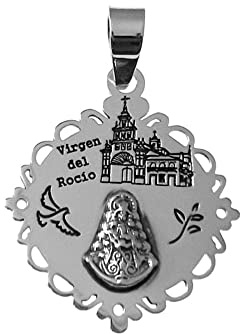 Inmaculada Romero IR Virgen del Rocío Silber Anhänger Gesetz 925m Medaille 25mm. Sprechdetails Cercado - Anpassbar - Aufnahme im Preis enthalten