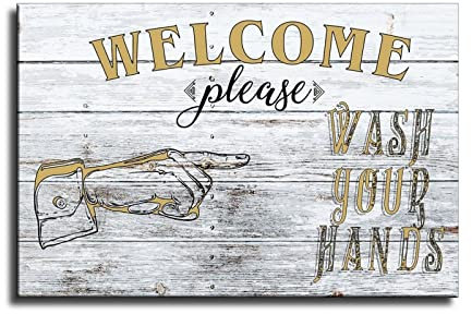 Willkommensschild Druck auf Leinwand Please Wash Your Hands Sanitation Hinweis Kreative Innendekoration Druck Schilder für Restaurants – Freunde Kinder Männer Frauen 30 x 45 cm