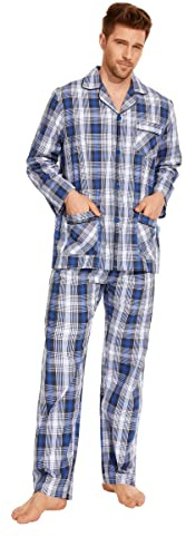 GLOBAL Pyjamas-set för män, Blått och vitt rutnät 1, L