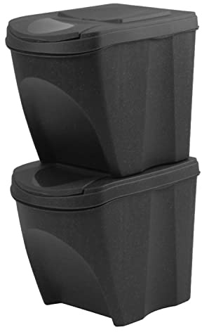 IMJ-Global Set de 2 Contenedores Basura Apilables Reciclables Reciclaje Antracita ECO Cubo para Interior Casa de Cocina
