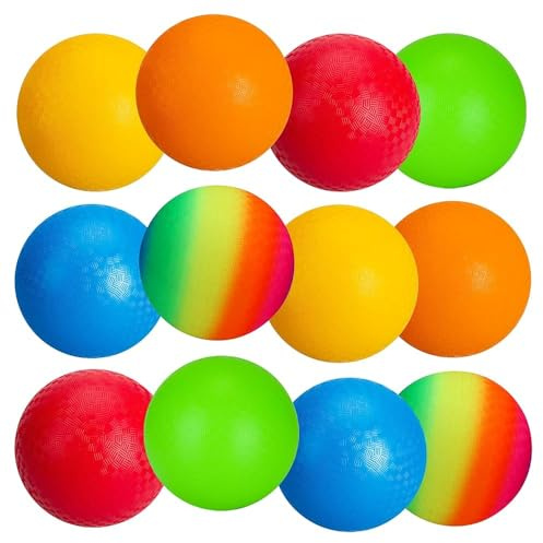 INPODAK Dodgeball for Kids, Playground Balls Set, 12 Pack of 8.5 Inches Kickball, Garden Games Rainbow Balls for Girls Boys, Sports Toy Ball for Backyard Lawn Family Party Beach