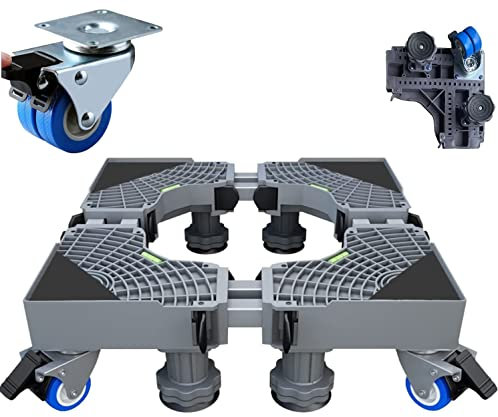 TOPWAY Base Lavadora Soporte Lavadora Secadora Frigorífico Móvil Ajustable, con 4 x 2 Ruedas con Bloqueo y 8 Pies Fuertes, para Electrodomésticos, Gris