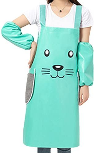 SHAUNI Kochschürzen für Frauen mit Taschen, wasserdichte Schürzen für Männer, BBQ-Grillschürze, PU-Leder, für Brownies, grün, A
