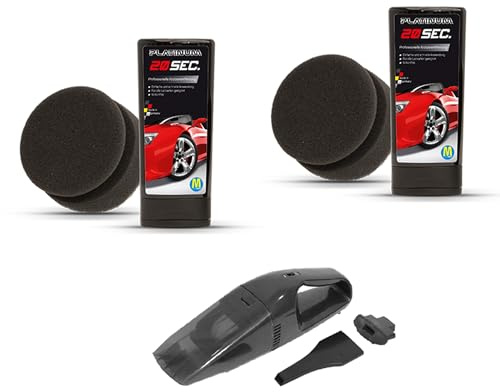 Mediashop Platinum 20sec Autopflegeset - Autostaubsauger mit 2 Stück Kratzerentferner - Kratzerentfernung in Rekordzeit - Handstaubsauer mit hoher Saugkraft - beutellos - Autoreinigung innen & außen