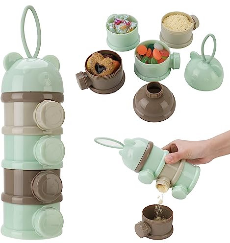Heyu-Lotus Baby Milk Powder Dispenser, Portable 4 Layers Formula Milk Storage Container, 270ml per Layer Twist-Lock compartments, Milk Powder Dispenser Container, with Silicone Handle