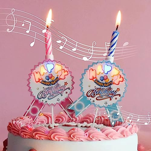 Birthday Candle Music Electronic Creative Bright Lights Flicker Party Singing Shining Children's Cake Decoration(Blue)