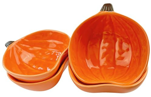 Pumpkin Ramekins Small Ceramic Pumpkins Bowls for Baking 6 Oz Oven Safe Mini Pumpkin Dish for Serving Dip and Sauce, 4pcs