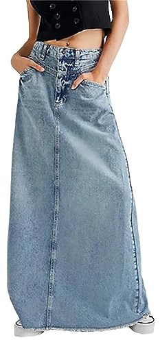 Tinetill Gonna di Jeans Gonne Estive Casual da Donna in Denim Blu Stretch a Vita Alta