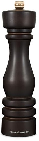 Cole & Mason London Madera de Chocolate Molinillo de Pimienta, Precision+/Molienda Ajustable, Madera de Haya, 220mm, Incluye 1 x Molino, Garanzia del Meccanismo a Vita