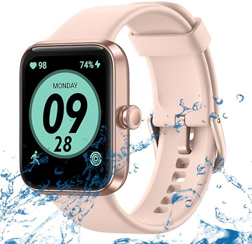 Smartwatch Damen Herren IP67 Wasserdicht Fitnessuhr Sportuhr, Bluetooth-Anrufe mit 1.69 Touchscreen Herzfrequenz-Schlafmonitor 7 Tage Lange Akkulaufze Itmehrfach Sportmodi, für IOS Android Rosa