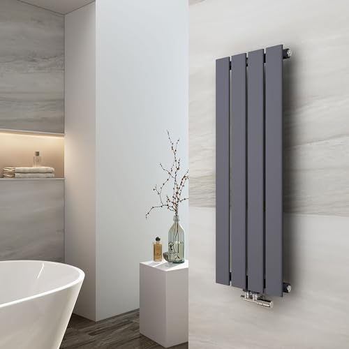 EMKE Design Heizkörper Klein, 900x304 mm Vertikal Flachheizkörper mit Mittelanschluss, Einlagig Anthrazit Paneelheizkörper Wandheizkörper für Bad, Schlafzimmer & Wohnzimmer, 297W