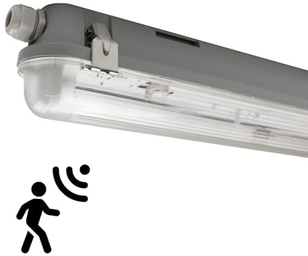Ledvion - 1 pieza, pantalla estanca, 150cm, IP65, con sensor, Tubo No incluido, lámpara de techo para garaje, de bodega, tubo led, almacén