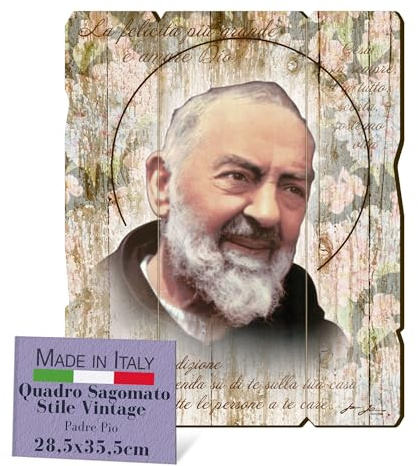 Brothers Bonella | Padre Pio Vintage Formad Träbild F.to 28,5 x 35,5 cm | Tillverkad i Italien