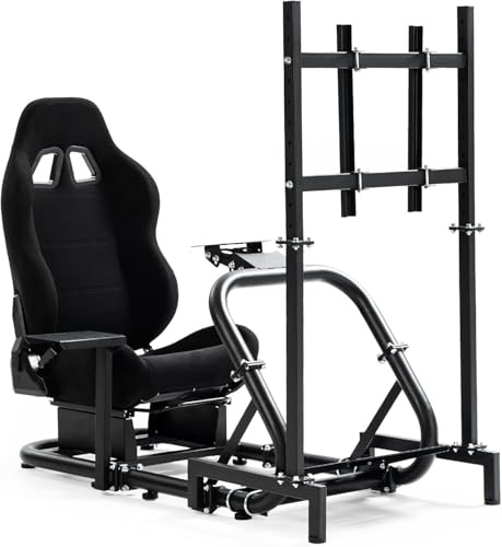Anman Sim Cockpit Stand Pro with Seat Professional Racing Wheel Stand Large Round Tube Fully Adjustable without Pedal Wheel and Handbrake