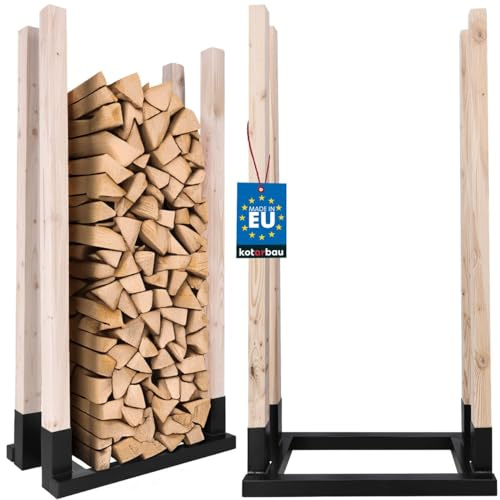 KOTARBAU® Log Holder for Fireplace - Firewood Log Rack - Powder Coated Steel and Wood - 61 x 32 x 122 cm (24x12.6x48 inches) - Black - Kindling Storage - Indoor Outdoor - Decorative