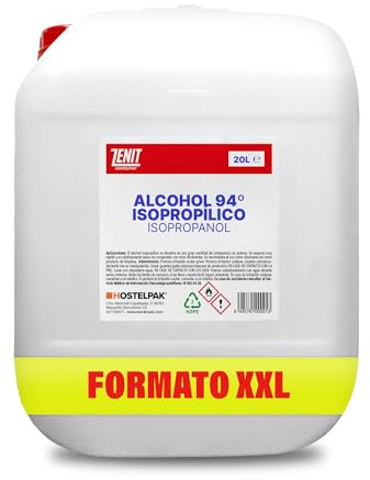 Hostelpak | 20L - Alcohol isopropilico 99,99% Pureza, Limpieza superficies y componentes electrónicos