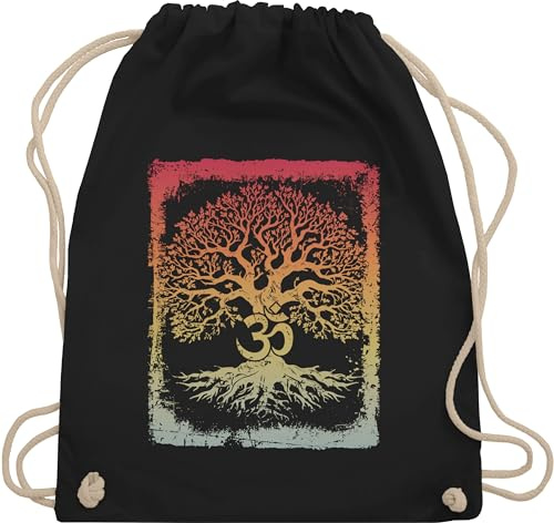 Turnbeutel Rucksack - Yoga - Taschen - Lebensbaum mit Om Zeichen Leben Wachstum Verbundenheit Meditation Innere Ruhe - Unisize - Schwarz - yoga-tasche joga spirituell stoffrucksack tasche mandala