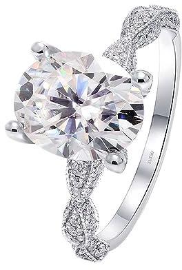 Whoiy Trauringe Weißgold 14K, Oval Solitär 4ct Moissanit Eheringe Echt Gold 585 Verlobungsring für Damen Großer 66 (21.0)