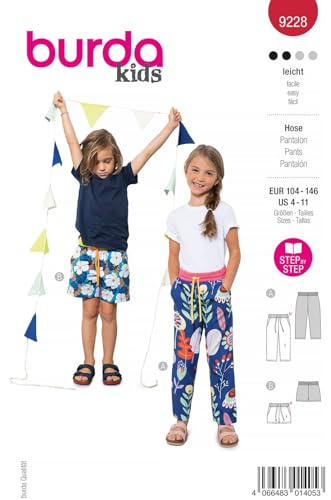 burda Papier-Schnitt Vielseitige Kinder-Hosen #9228 Gr.104-146