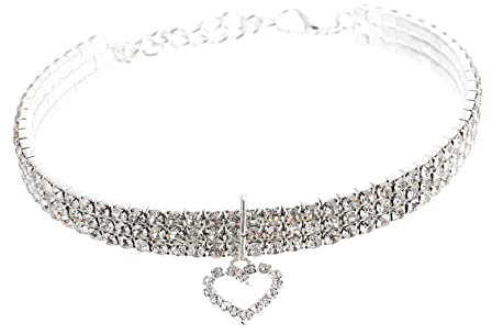 Sosoport 2stücke Dreireihiges Elastisches Strass- Mit Herz- Für Und Kleine Hunde Verstellbare Bequeme Tierhalskette Für Fotos Und Besondere Anlässe