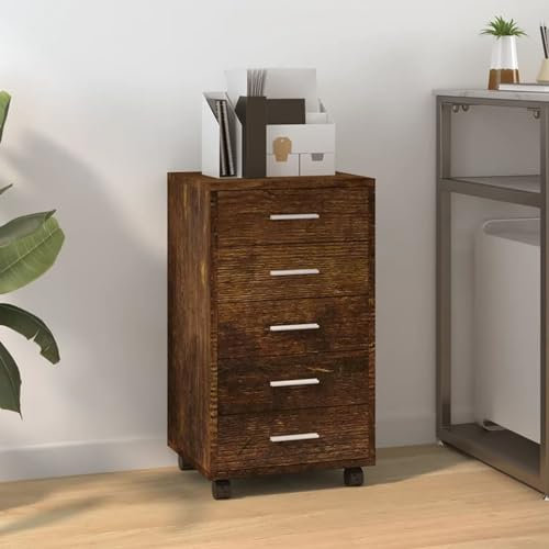 Juroupi Schubladenschrank mit Rollen Räuchereiche Holzwerkstoff Eiche Kommode Flur Schrank Schmal