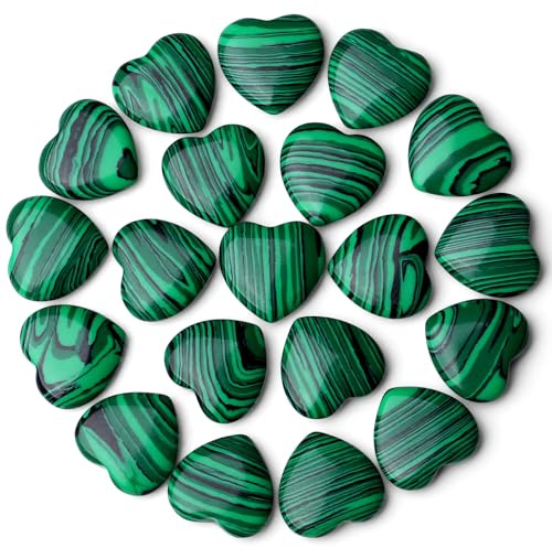 GUJOXILA 20pcs Malachit Herz Aus Stein Natürliche Steine Heilkristalle | Edelsteine Poliert Handgeschnitzt Meditation Chakra Reiki Therapie Energieausgleich Balancing Geschenk 20mm