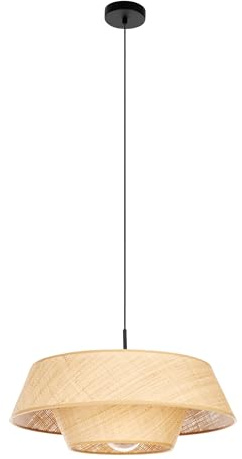 EGLO Hängelampe Marford, Pendelleuchte über Esstisch | Esszimmerlampe Boho Japanisch, Lampenschirm aus natürlichem Bast, E27 Fassung, Ø 50 cm